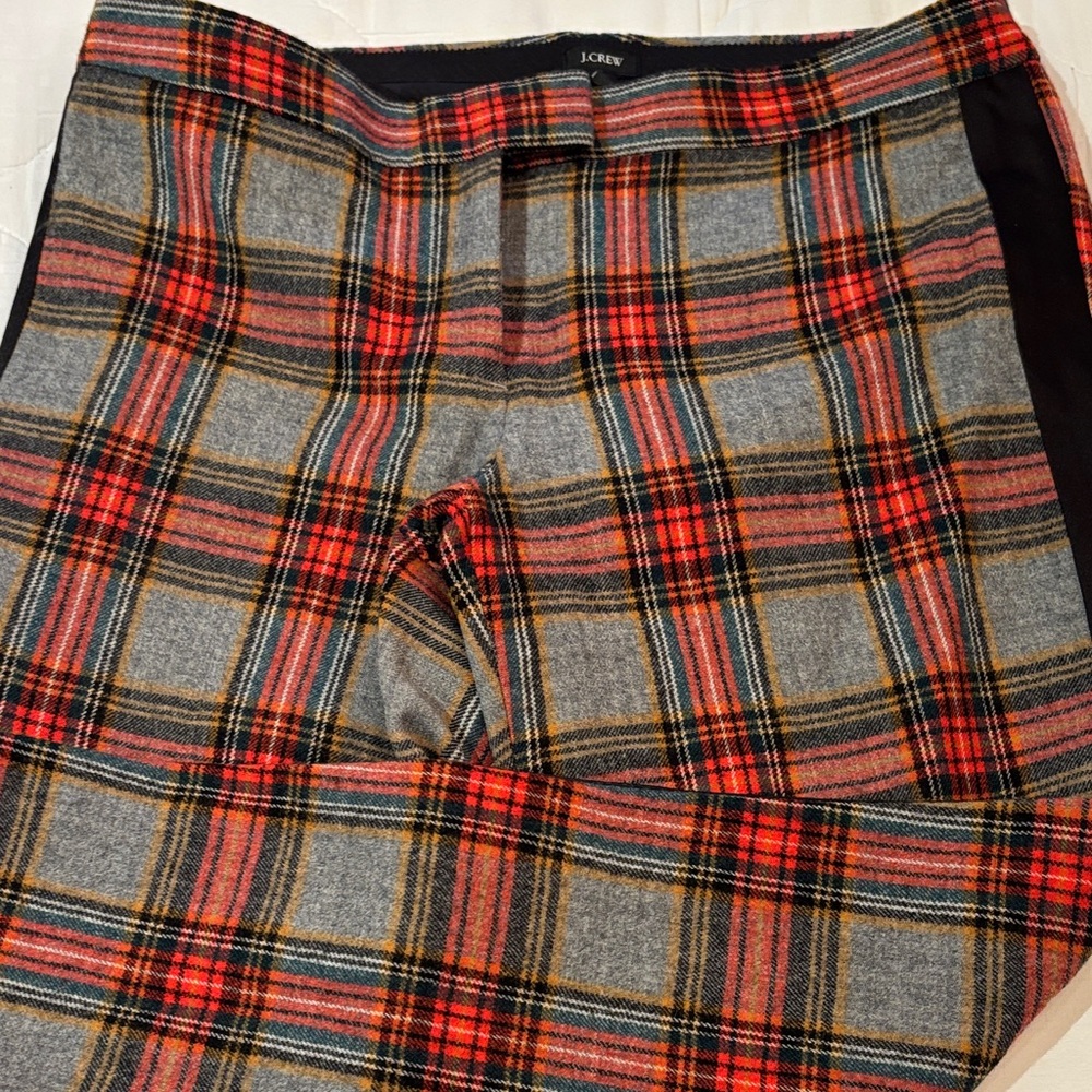 J. Crew Red and Gray Plaid Straight Leg Pants